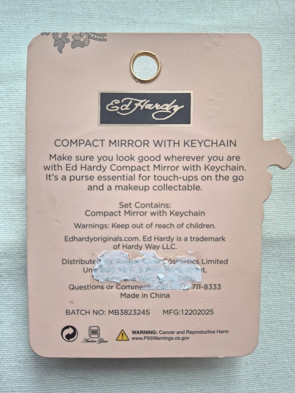 Ed Hardy Faux Fur Heart Compact Mirror Keychain Gold Charm Y2K NWT - Picture 4 of 5
